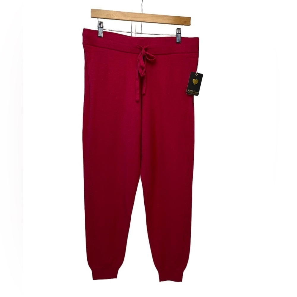 PJ Salvage Pointelle Sweater Knit Lounge Jogger Pants - Red Raspberry